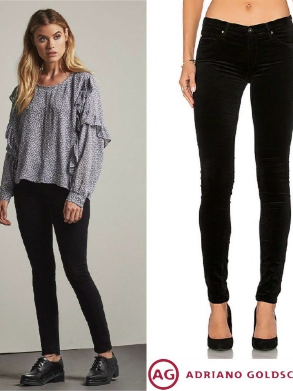 AG Adriano Goldschmied Super Skinny Black Velvet Jeans | Size 30